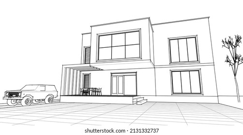 architecture house concept 3d rendering