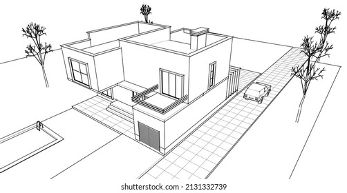 architecture house concept 3d rendering