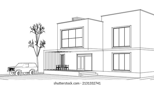 architecture house concept 3d rendering
