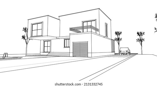 architecture house concept 3d rendering