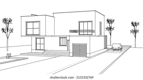 architecture house concept 3d rendering