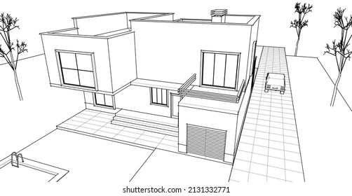 representación 3d del concepto de casa de arquitectura