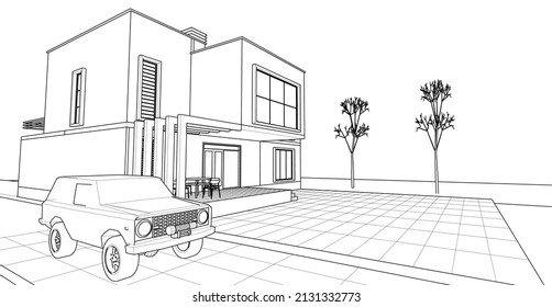 architecture house concept 3d rendering