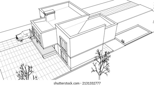 architecture house concept 3d rendering