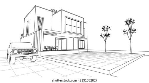 architecture house concept 3d rendering