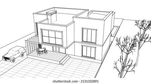 representación 3d del concepto de casa de arquitectura