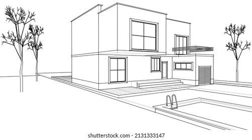 representación 3d del concepto de casa de arquitectura