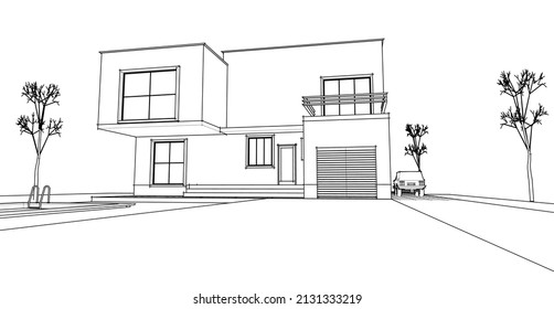 architecture house concept 3d rendering