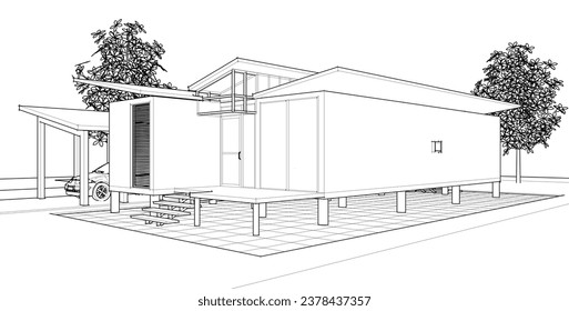 architecture house concept 3d rendering