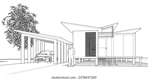architecture house concept 3d rendering