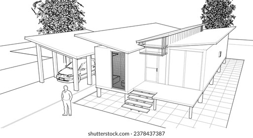 architecture house concept 3d rendering