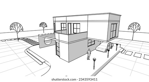 architecture house with consoles 3d