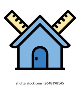 Ilustração de estilo de linha plana do ícone da casa de arquitetura que representa o projeto residencial e a construção da casa, adequado para projetos imobiliários, de planejamento arquitetônico e de desenvolvimento de habitação