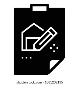 Architecture House Pencil Design Plan Flat Icon Isolated On White Background