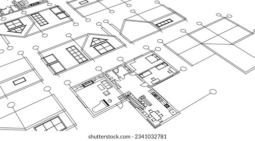 architecture house plan 3d illustration