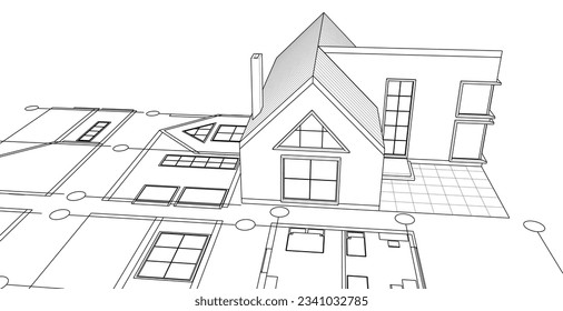 architecture house plan 3d illustration