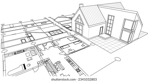 architecture house plan 3d illustration