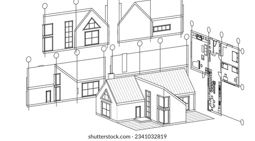 ilustración 3d del plan de casa de arquitectura
