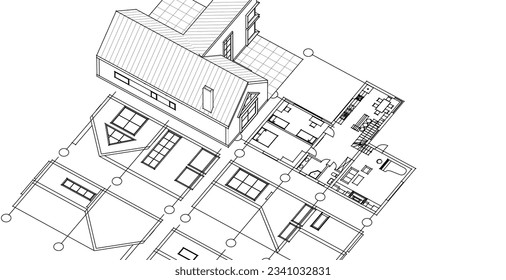ilustración 3d del plan de casa de arquitectura