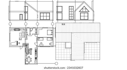 architecture house plan 3d illustration