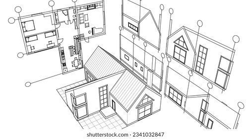 architecture house plan 3d illustration