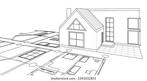 architecture house plan 3d illustration