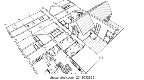 architecture house plan 3d illustration