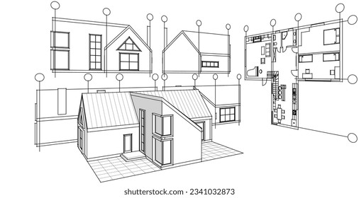 architecture house plan 3d illustration