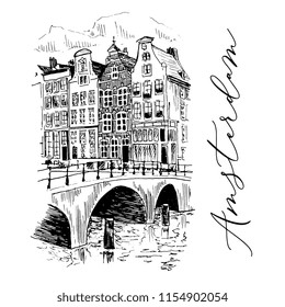 Architecture Houses In Amsterdam Sketch Illustration