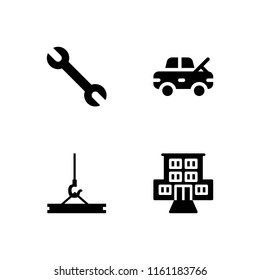 architecture icon. 4 architecture set with crane, damage, worker and motel vector icons for web and mobile app