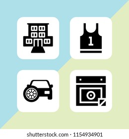 architecture icon. 4 architecture set with garage, motel, jersey and install wizard vector icons for web and mobile app