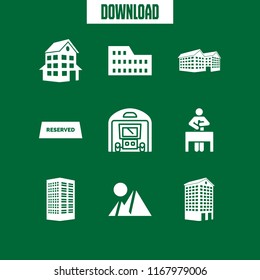 architecture icon. 9 architecture vector set. worker, house building, building houses and pyramids icons for web and design about architecture theme