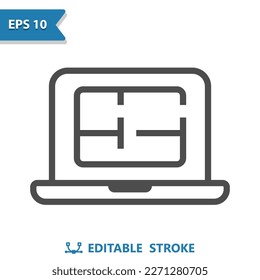 Architecture Icon. Blueprint, Laptop, Computer, House Plan, Construction. Professional, pixel perfect vector icon.