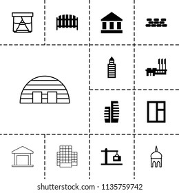 Architecture icon. collection of 13 architecture filled and outline icons such as building, window, fence, construction  crane. editable architecture icons for web and mobile.