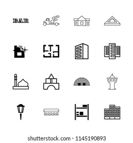 Architecture icon. collection of 16 architecture filled and outline icons such as plan, building, mosque, toy tower, bar, barn. editable architecture icons for web and mobile.