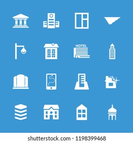 Architecture icon. collection of 16 architecture filled icons such as window, gate, building, fence, hospital, street lamp. editable architecture icons for web and mobile.