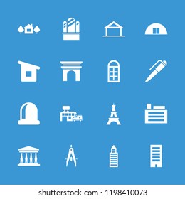 Architecture icon. collection of 16 architecture filled icons such as home, building, eiffel tower, hospital, opened door. editable architecture icons for web and mobile.