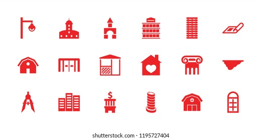 Architecture icon. collection of 18 architecture filled icons such as sliding doors, plan, barn, building, greek column. editable architecture icons for web and mobile.