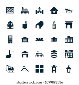 Architecture icon. collection of 25 architecture filled icons such as building, tunnel, office room, cube, street lamp, garage. editable architecture icons for web and mobile.