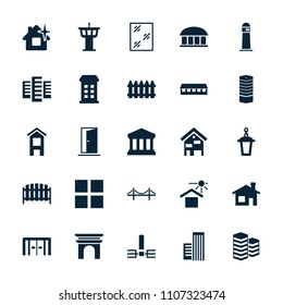 Architecture icon. collection of 25 architecture filled icons such as sliding doors, building, business centre, fence. editable architecture icons for web and mobile.