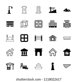 Architecture icon. collection of 25 architecture filled and outline icons such as window, lighthouse, arc de triomphe. editable architecture icons for web and mobile.