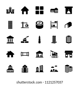 Architecture icon. collection of 25 architecture filled icons such as house building, temple, store, school, window. editable architecture icons for web and mobile.