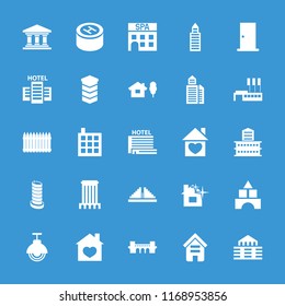 Architecture icon. collection of 25 architecture filled icons such as building, door, bridge, toy tower, house and tree. editable architecture icons for web and mobile.