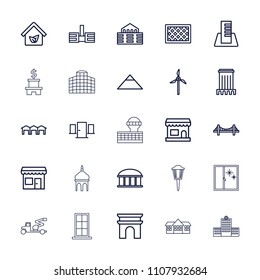 Architecture icon. collection of 25 architecture outline icons such as pyramid, observatory, bridge, arc de triomphe, fence. editable architecture icons for web and mobile.