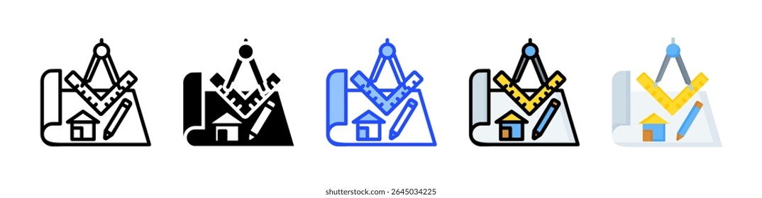 Coleção De Ícones De Arquitetura Com Vários Estilos
