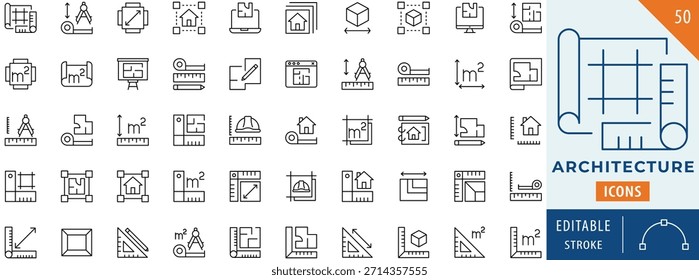 Architecture icon collection set. Editable stroke.