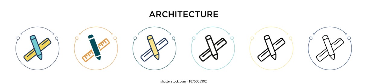 Architecture icon in filled, thin line, outline and stroke style. Vector illustration of two colored and black architecture vector icons designs can be used for mobile, ui, web