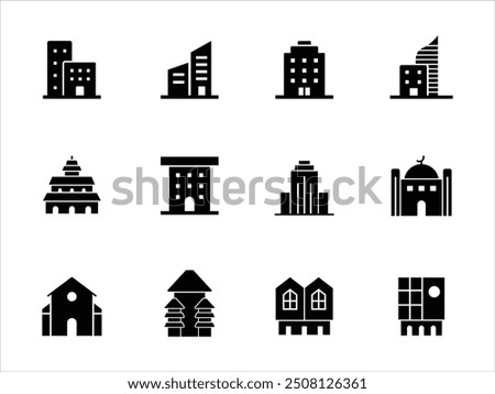 Architecture Icon Glyph. Architecture building elements isolated icons set on white background