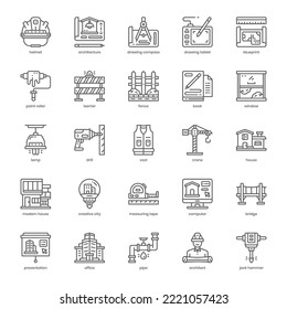 Paquete de iconos de arquitectura para el diseño del sitio web, logotipo, aplicación e interfaz de usuario. Diseño de esquema de icono de arquitectura. Ilustración gráfica vectorial y trazo editable.