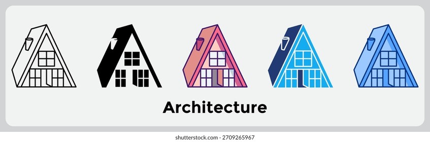 Architecture icon represents structure and symmetry, ideal for pattern-based or perception-inspired designs. Line, Filled, Color style.